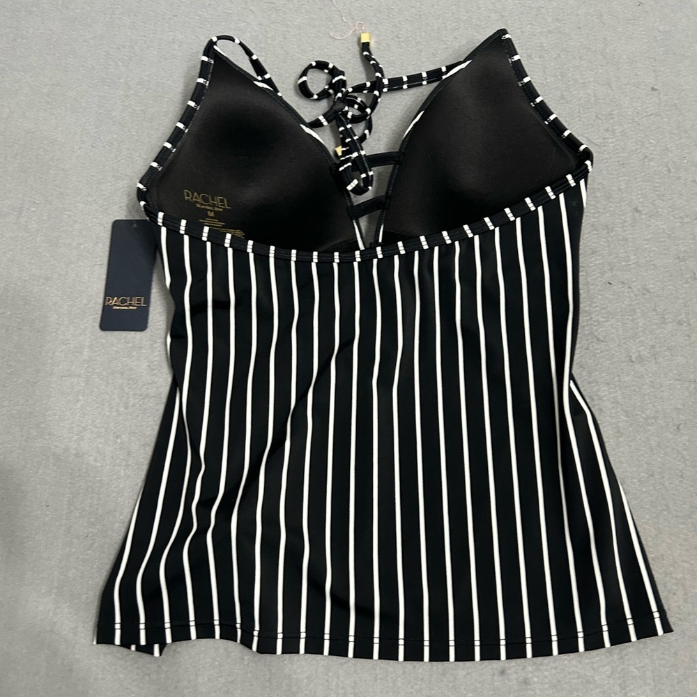 Women’s Rachel Roy Black White Striped Tankini Swim Top Medium Like New